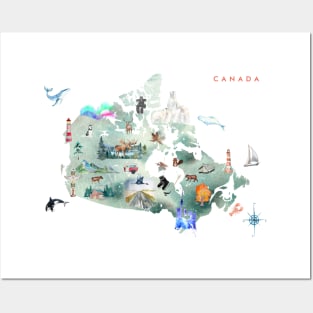 Illustrated Map of Canada Posters and Art